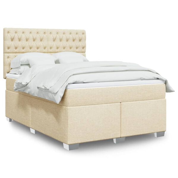 vidaXL Boxspringbett mit Matratze Creme 160x200 cm Stoff