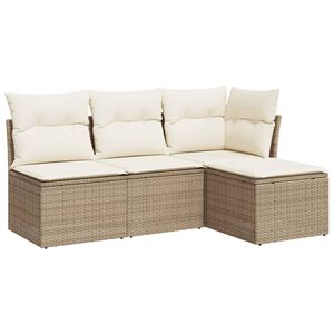 vidaXL 4-tlg. Garten-Sofagarnitur mit Kissen Beige Poly Rattan
