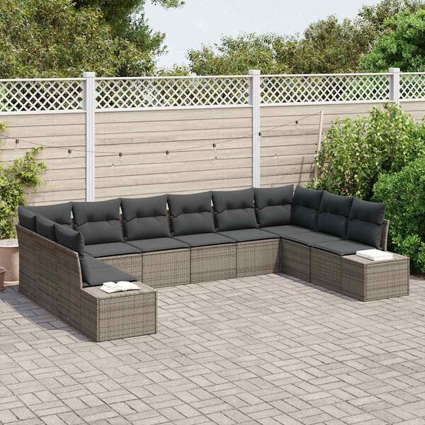 vidaXL Gartensofa-set mit Kissen 10 pcs Grau Poly-Rattan