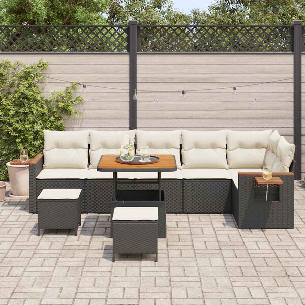 vidaXL Gartensofa-set mit Kissen 9 pcs Schwarz und Creme