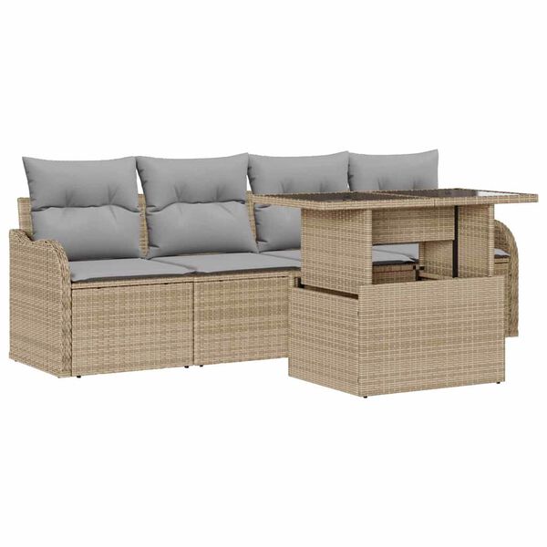 vidaXL Garten-Sofa-Set mit Kissen mit Kissen 5 pcs Beige Poly Rattan