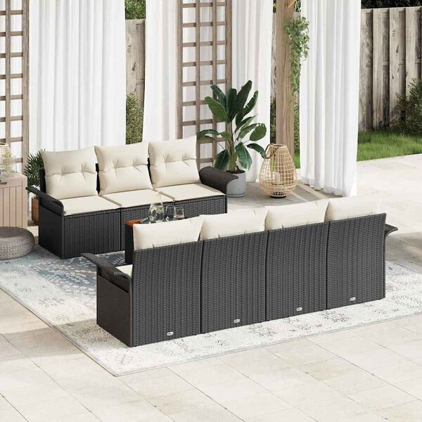 vidaXL Gartensofa-set mit Kissen 8 pcs Schwarz Poly-Rattan