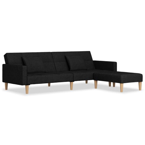 vidaXL Schlafsofa 2-Sitzer mit 2 Kissen & Hocker Schwarz Stoff