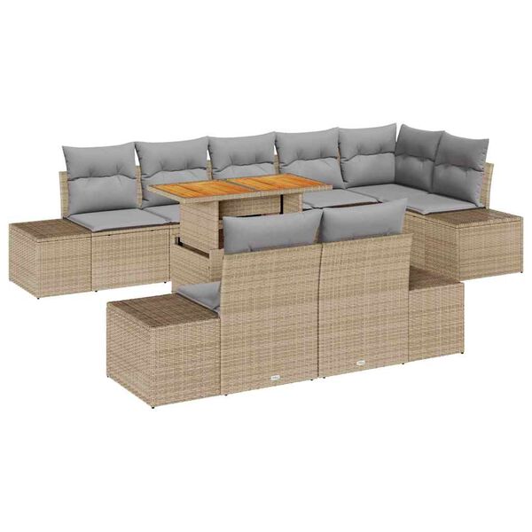 vidaXL Garten-Sofa-Set mit Speicher 9 pcs Beige Poly Rattan