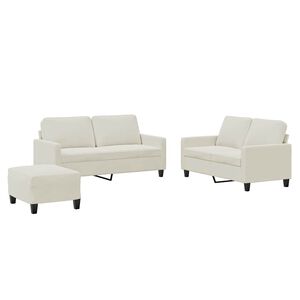 vidaXL 3-tlg. Sofagarnitur mit Kissen Creme Samt