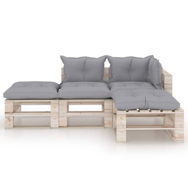 vidaXL 4-tlg. Garten-Lounge-Set aus Paletten mit Kissen Kiefernholz