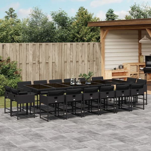 vidaXL 17-tlg. Garten-Essgruppe mit Kissen Schwarz Poly Rattan