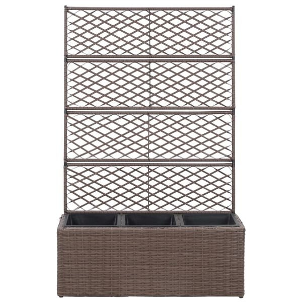 vidaXL Hochbeet mit Rankgitter 3 Töpfe 83×30×130cm Poly Rattan Braun