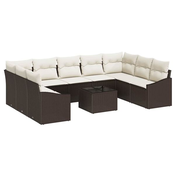 vidaXL Sofa Set mit Kissen 10 pcs Braun Poly Rattan