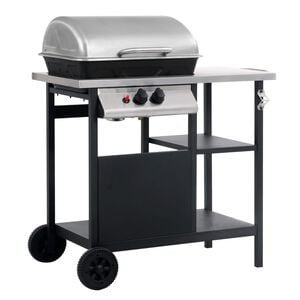 vidaXL Gasgrill mit Beistelltisch auf 3 Ebenen Schwarz und Silbern