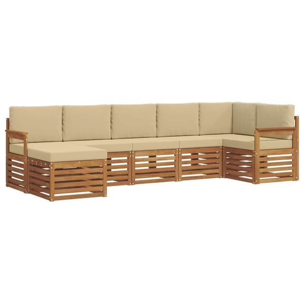 vidaXL Ecksofa Set mit Kissen 7 pcs Natur und Beige Massivholz Akazie