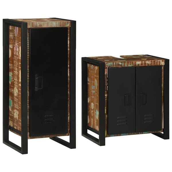 vidaXL Badezimmermöbel-Set mit Regal 2 pcs Mehrfarbig Massives Altholz