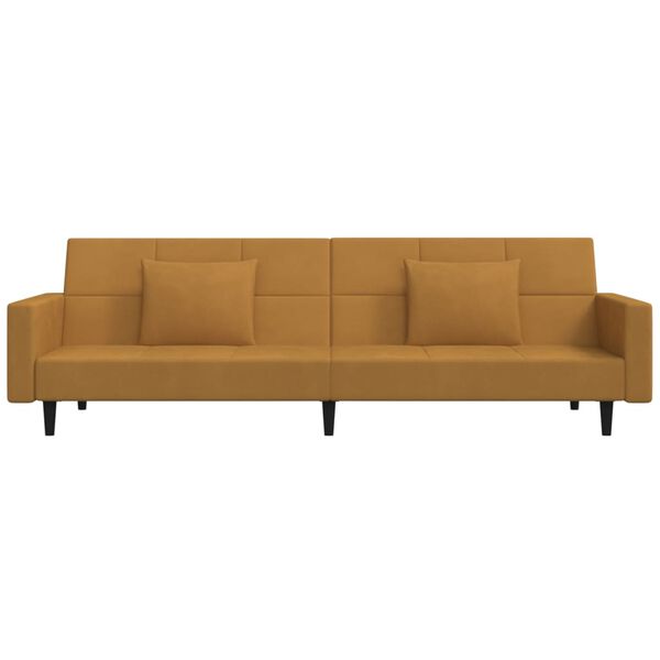 vidaXL Schlafsofa 2-Sitzer mit 2 Kissen Braun Samt