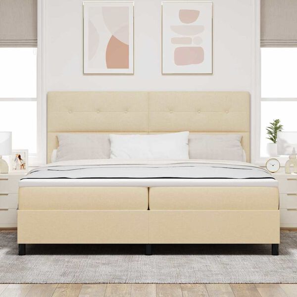 vidaXL Boxspringbett mit Matratze Creme 200 x 200 cm Stoff