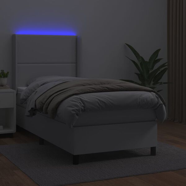 vidaXL Boxspringbett mit Matratze & LED Weiß 100x200 cm Kunstleder