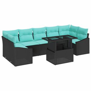 vidaXL Gartensofa-set 8 stk. Schwarz und Blau Poly-Rattan