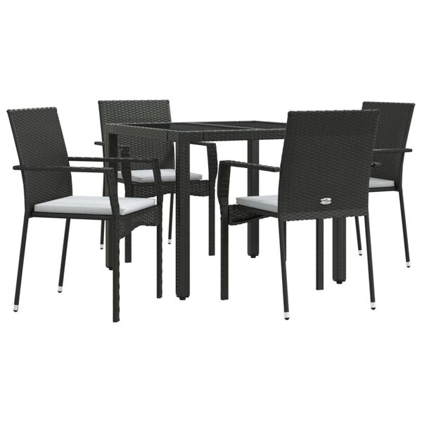 vidaXL 5-tlg. Garten-Essgruppe mit Kissen Schwarz Poly Rattan