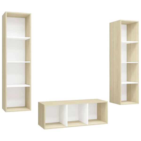 vidaXL 3-tlg. TV-Schrank-Set Wei&szlig; Sonoma-Eiche Holzwerkstoff