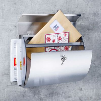 HI Briefkasten mit Zeitungshalter 38x13,3x30,4 cm Edelstahl