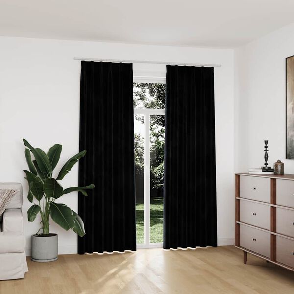 vidaXL Verdunkelungsvorh&auml;nge mit Haken 2 Stk. Samt Schwarz 140x225 cm