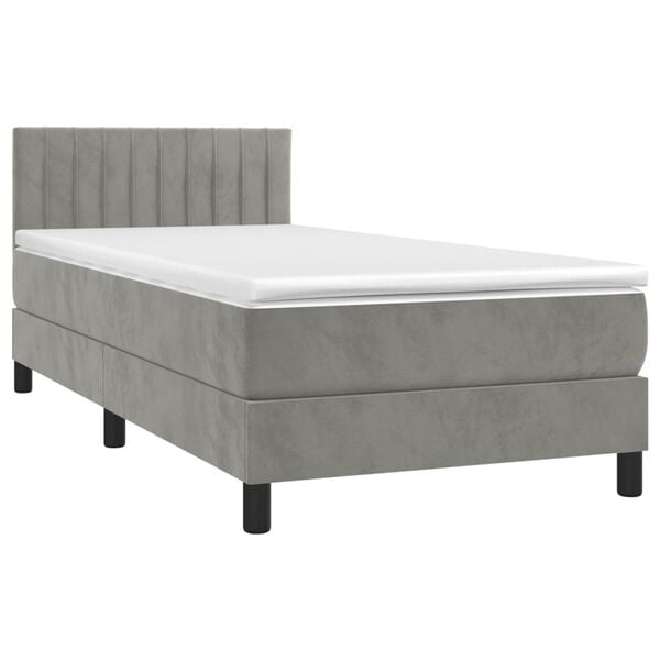 vidaXL Boxspringbett mit Matratze Hellgrau 90x200 cm Samt