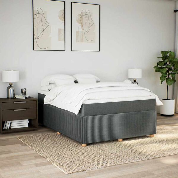 vidaXL Boxspringbett mit Matratze Dunkelgrau 140x200 cm Stoff