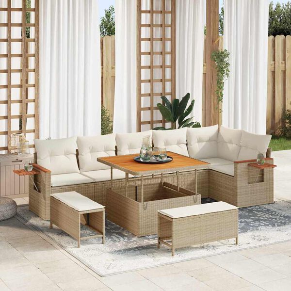 vidaXL Gartensofa-set mit Kissen 11 pcs Beige und Creme Poly-Rattan