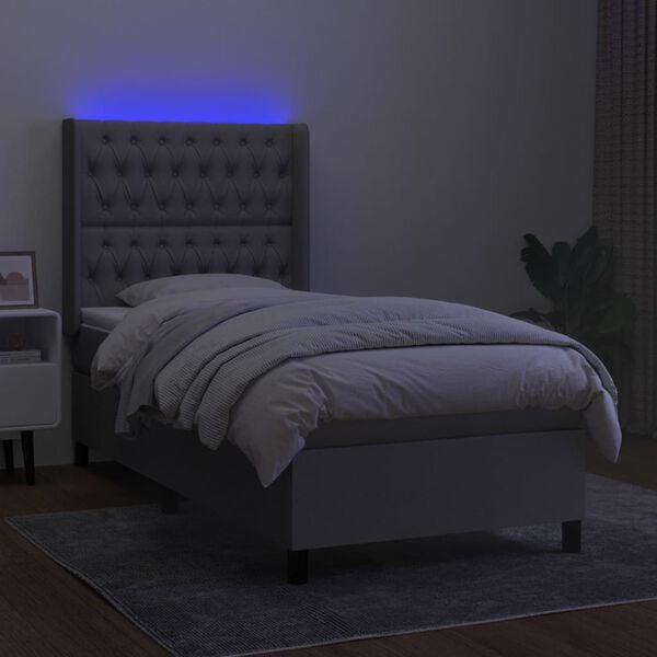 vidaXL Boxspringbett mit Matratze & LED Hellgrau 90x190 cm Stoff
