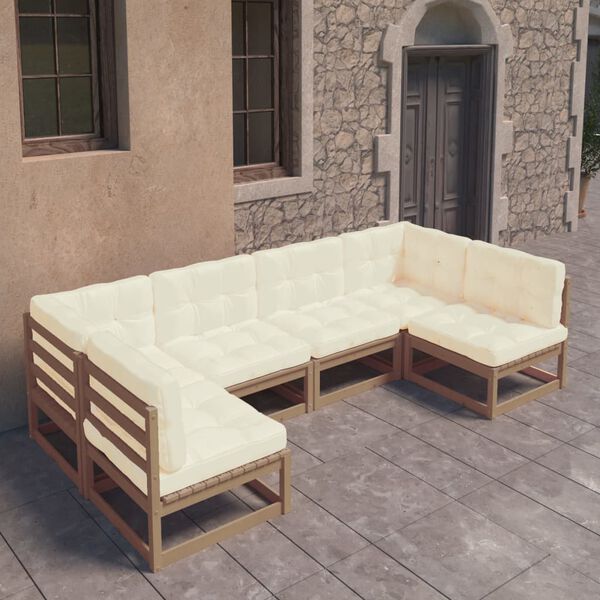 vidaXL 6-tlg Garten-Lounge-Set mit Kissen Honigbraun Massivholz Kiefer