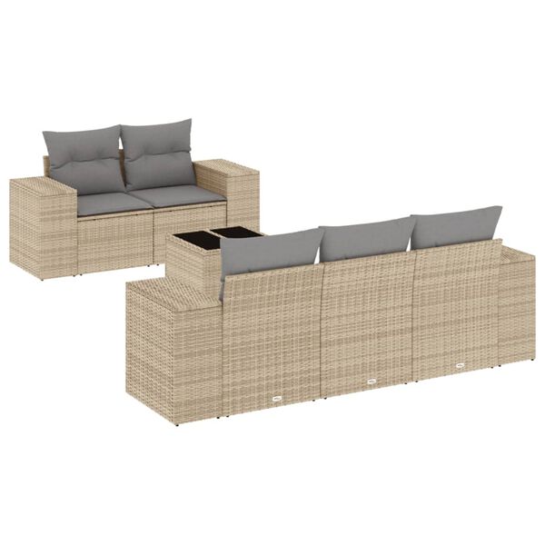 vidaXL 6-tlg. Garten-Sofagarnitur mit Kissen Beige Poly Rattan