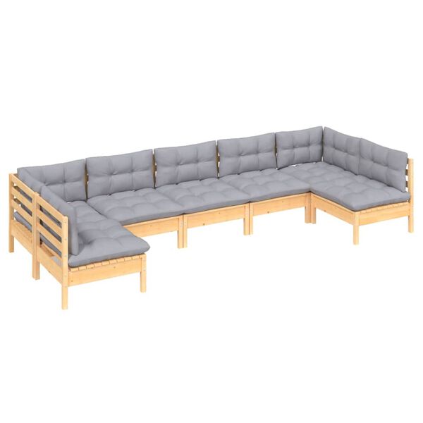 vidaXL 7-tlg. Garten-Lounge-Set mit Grauen Kissen Kiefer Massivholz