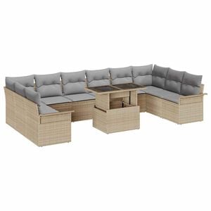 vidaXL Sofa Set mit Kissen 11 pcs Beige Poly-Rattan
