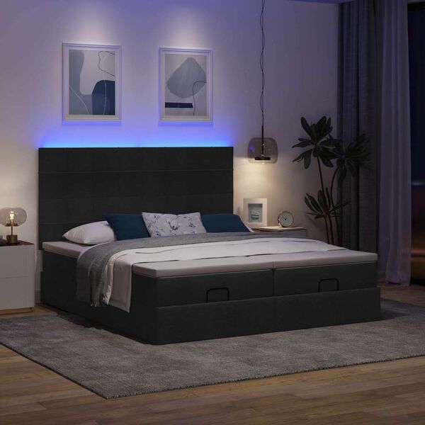vidaXL Ottoman-Bett mit Matratzen & LEDs Schwarz 200x200 cm Stoff