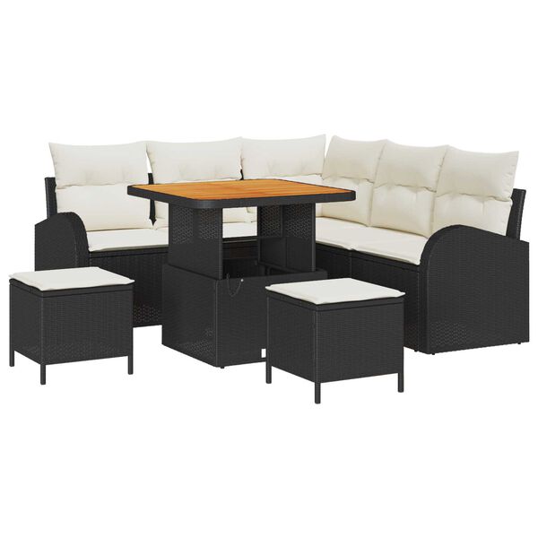 vidaXL Garten-Sofa-Set mit Kissen mit Speicher 8 pcs Schwarz und Creme