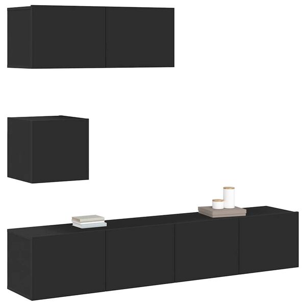 vidaXL 4-tlg. TV-Schrank-Set Schwarz Holzwerkstoff