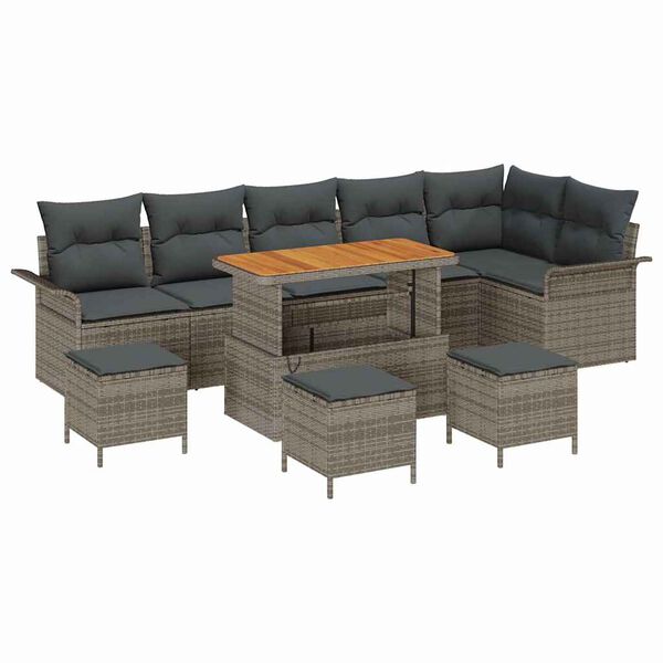 vidaXL Garten-Sofa-Set mit Kissen mit Speicher mit Kissen 10 pcs Grau