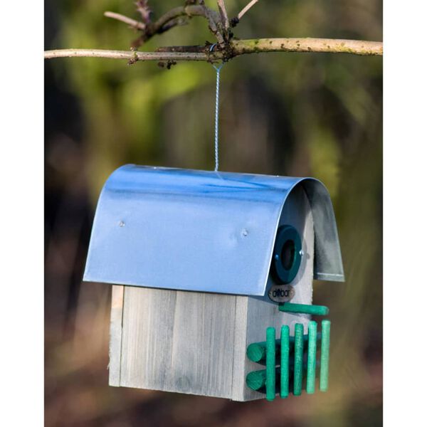 dobar Vogelnistkasten Teak mit Zink-Runddach Natur, Gr&uuml;n und Silbern