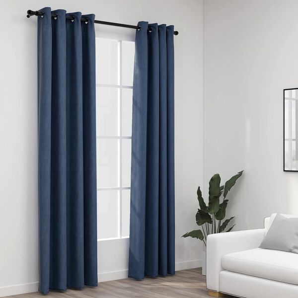 vidaXL Verdunkelungsvorh&auml;nge &Ouml;sen Leinenoptik 2 Stk. Blau 140x245 cm