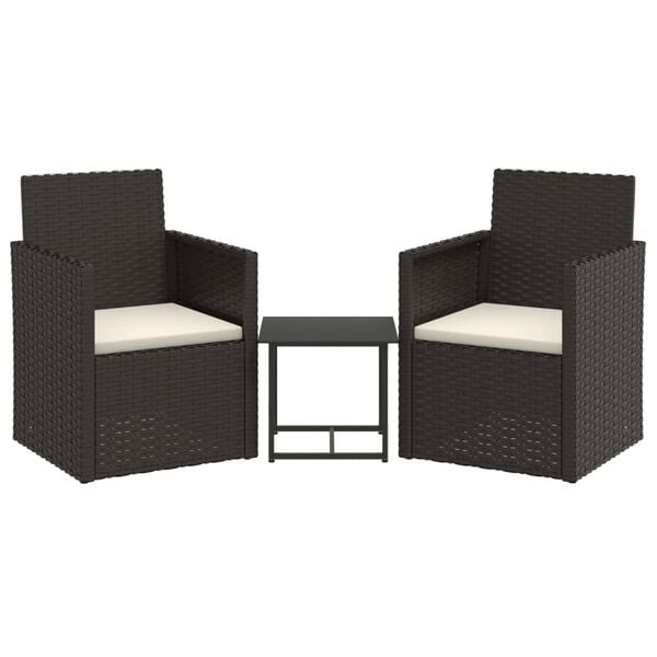 vidaXL 3-tlg. Garten-Sofagarnitur mit Kissen Schwarz Poly Rattan