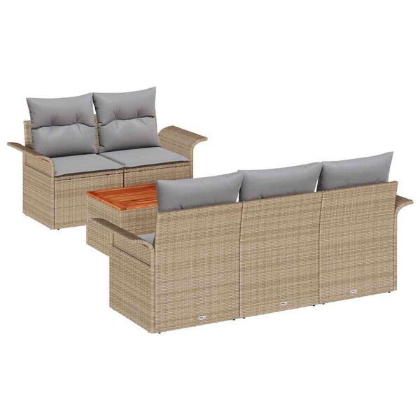 vidaXL Gartensofa-set mit Kissen 6 pcs Beige Poly-Rattan