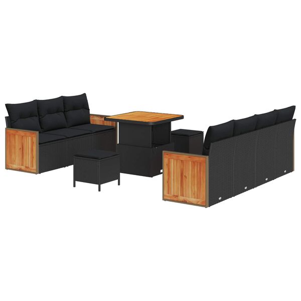 vidaXL Garten-Sofa-Set mit Kissen mit Speicher 10 pcs Schwarz