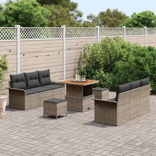 vidaXL Garten-Sofa-Set mit Kissen mit Speicher mit Kissen 9 pcs Grau