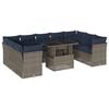 vidaXL 10-teiliges Gartensofa-Set mit Kissen, grau, Polyrattan