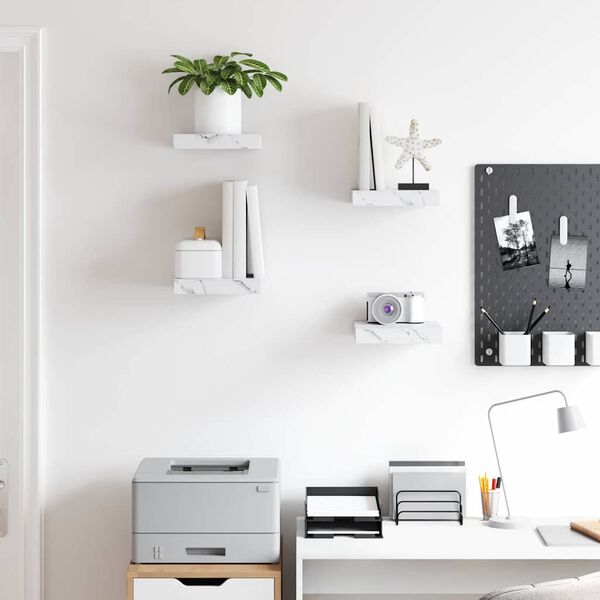 vidaXL Wandregal 4 pcs Wei&szlig; Marmor 23 x 23,5 x 4 cm Holzwerkstoff