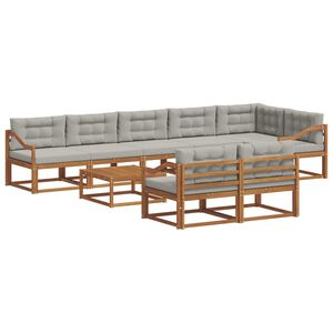 vidaXL Outdoor-Sofagarnitur mit Kissen 9 pcs Nat&uuml;rlich und Hellgrau
