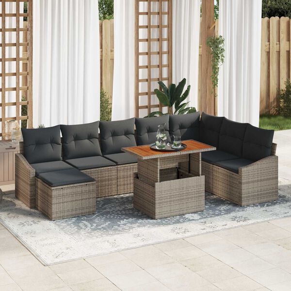 vidaXL Garten-Sofa-Set mit Speicher 9 pcs Grau Poly Rattan