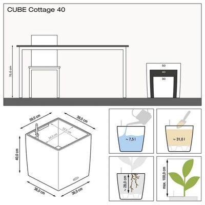 LECHUZA Pflanzgefäß CUBE Cottage 40 ALL-IN-ONE Mokka