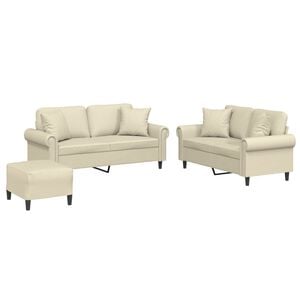 vidaXL 3-tlg. Sofagarnitur mit Kissen Creme Kunstleder