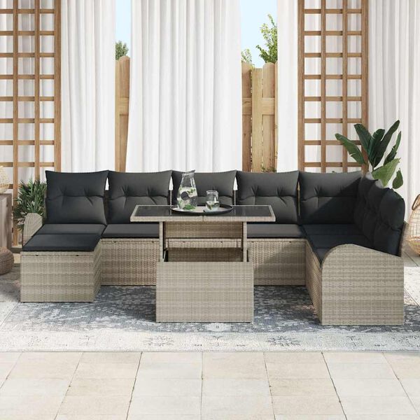 vidaXL Garten-Sofa-Set mit Kissen 9 pcs Hellgrau