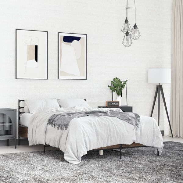 vidaXL Bettgestell Braun Eichen-Optik 120x200 cm Holzwerkstoff Metall